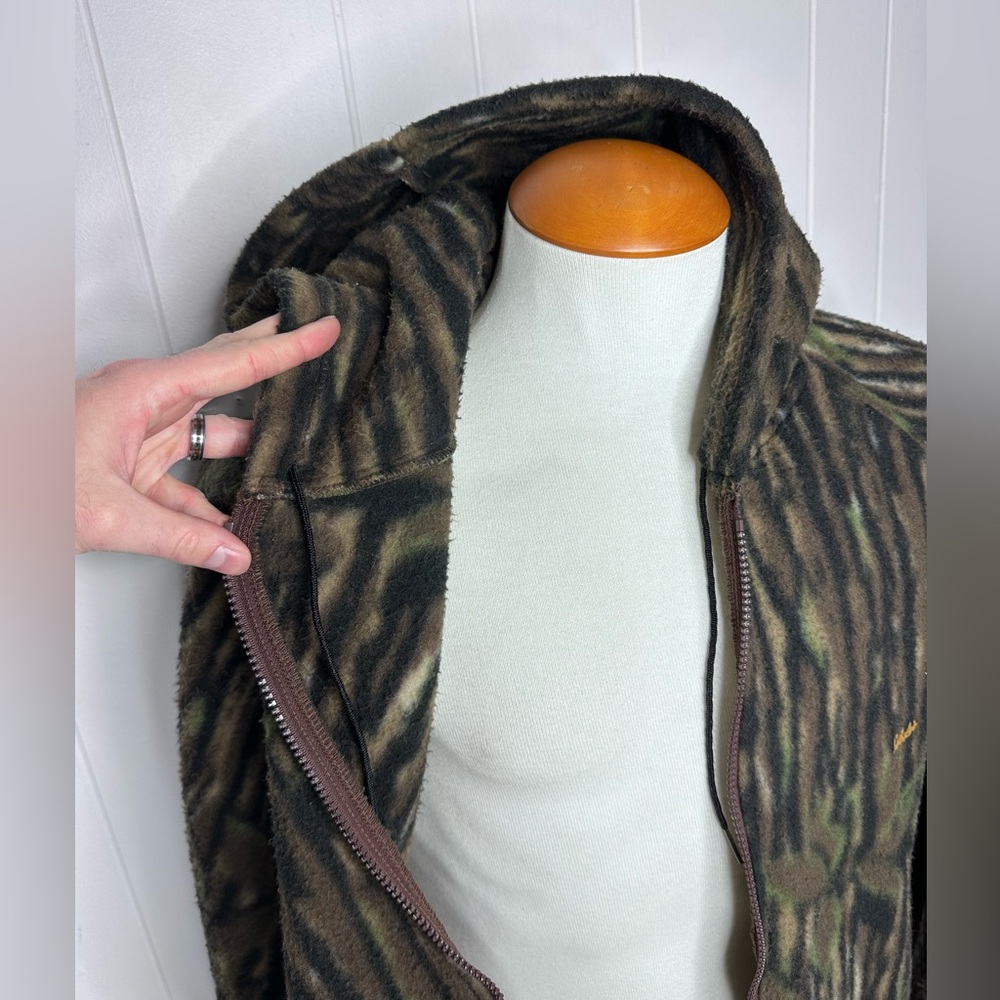 Vintage Cabelas 80’s Tree Bark Camo Full Zip Fleece Jacket w/ Hood - Picture 7 of 12
